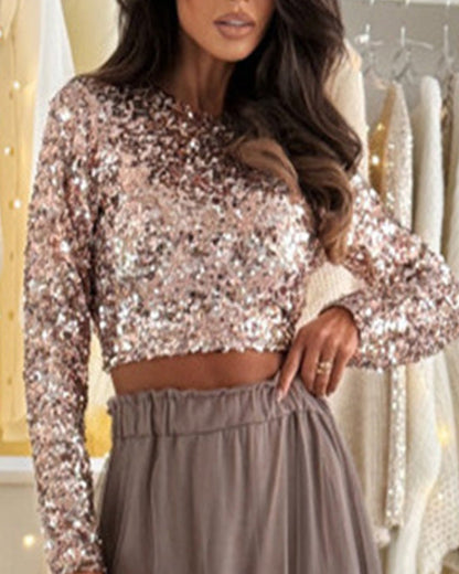 Clidress Sequin Top & Lace Skirt Set