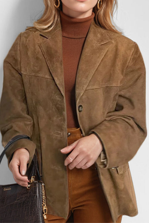 Single Breasted Pocketed Suede Jacket
