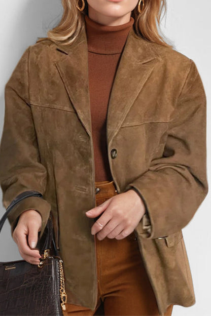 Single Breasted Pocketed Suede Jacket