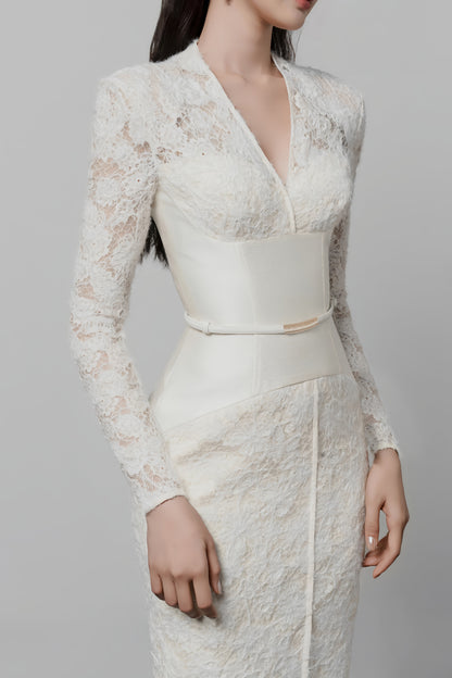 Oona White Floral Lace Pencil Midi Dress