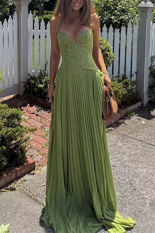 Halter Neck Back Lace-up Pleated Maxi Dress