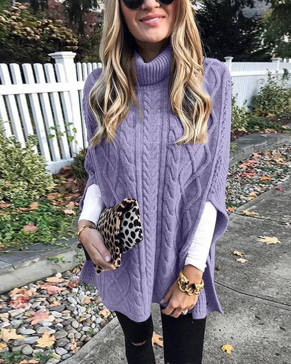 Clidresse Turtleneck Cable Cloak Poncho Sweater
