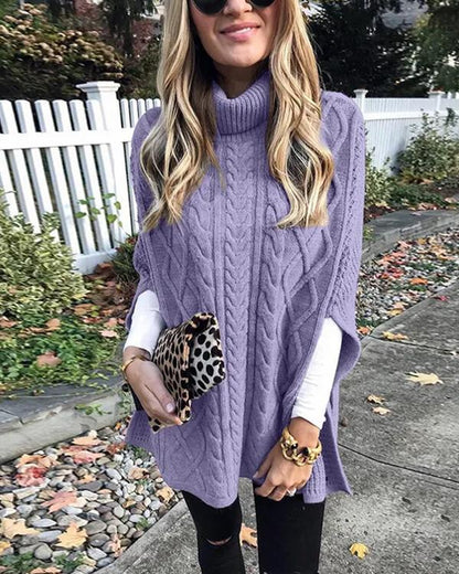 Clidresse Turtleneck Cable Cloak Poncho Sweater