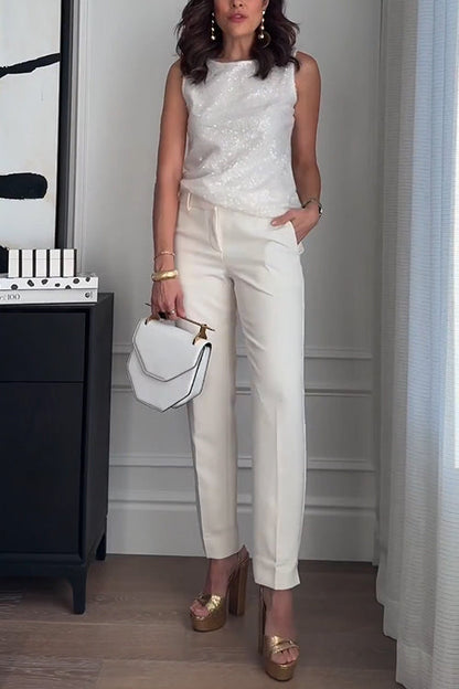 Crewneck Sleeveless Glam Sequin Top