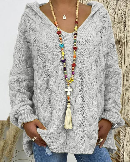 Clidress Retro Needlecraft Hooded Sweater