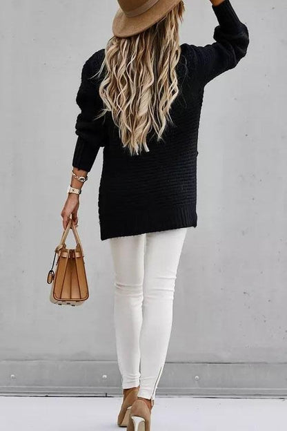 Clidress Loose Fit Hand Twist Split Sweater