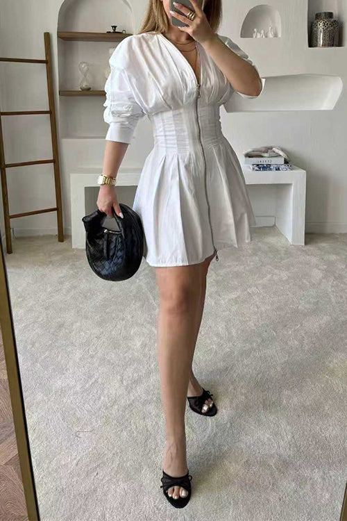 Long Sleeves Zipper Up Front Mini Dress