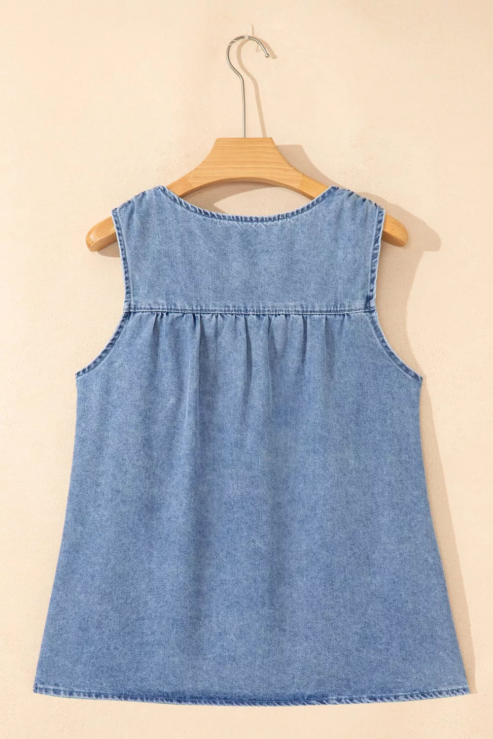 Denim Pleated Patchwork Sleeveless Top
