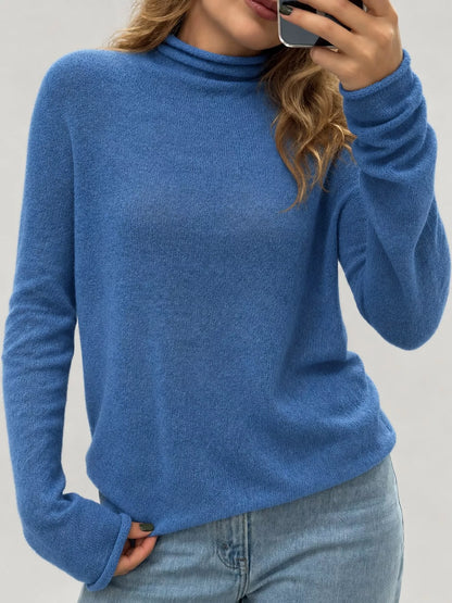Women’s Sheer Turtleneck Knit Top – Lightweight Long Sleeve