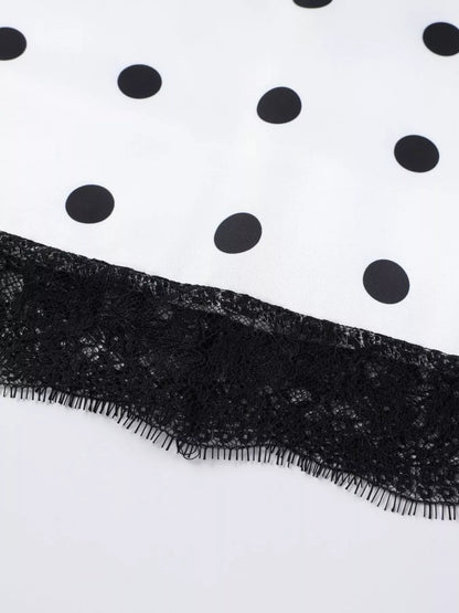 Polka Dot Midi Skirt with Lace Trim
