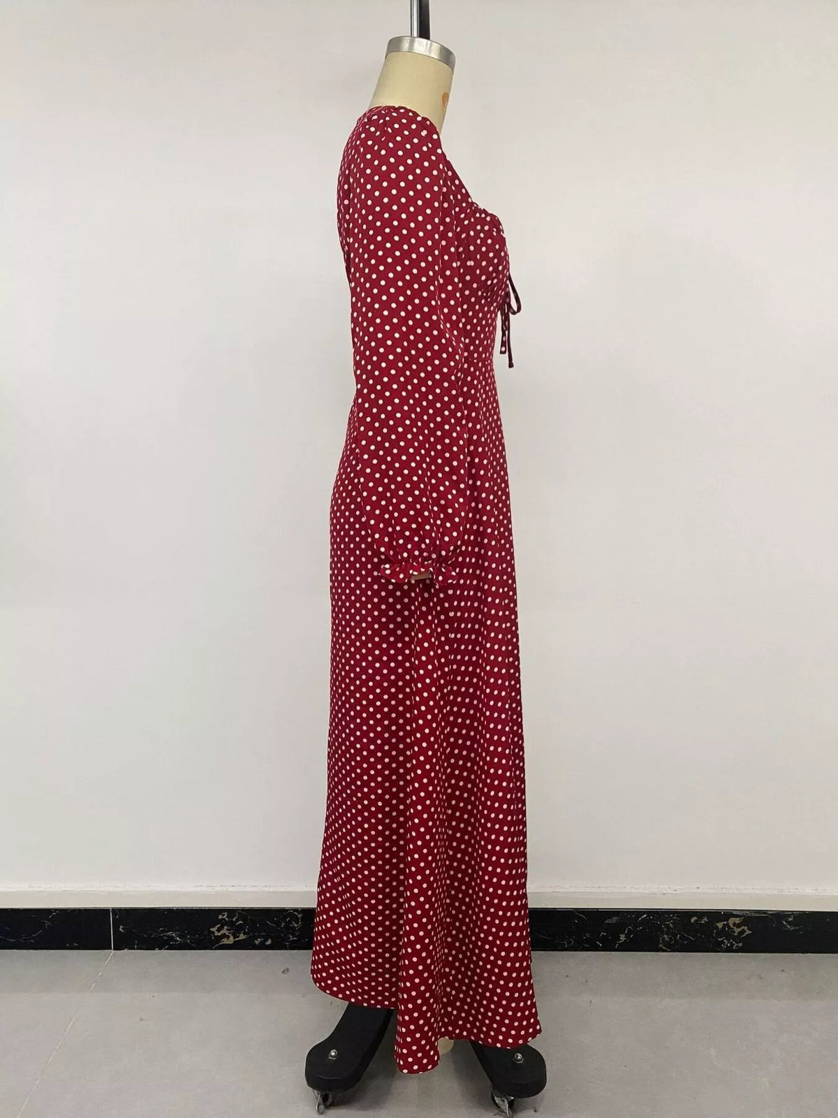 Square Neck Polka Dot Long Sleeve Maxi Dress