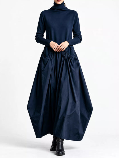 Turtleneck Maxi Dress with Long Sleeves and Pockets