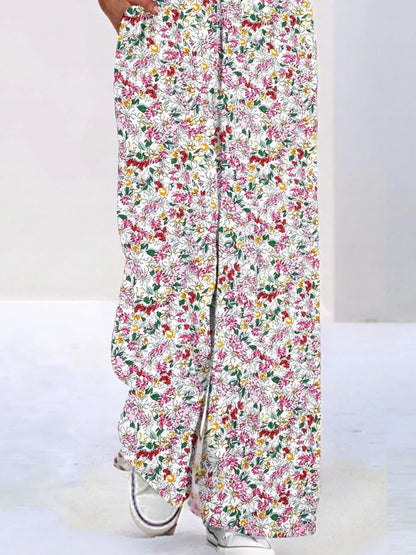 Full Size Floral Print Wide Leg Casual Jumpsuit Plus Size