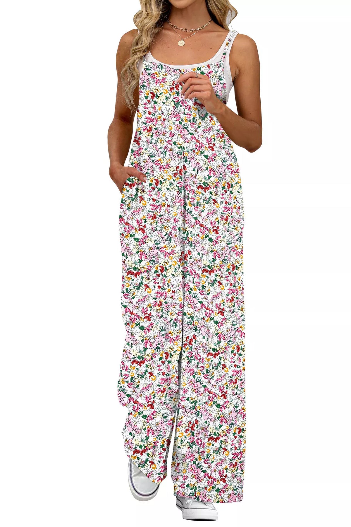 Full Size Floral Print Wide Leg Casual Jumpsuit Plus Size