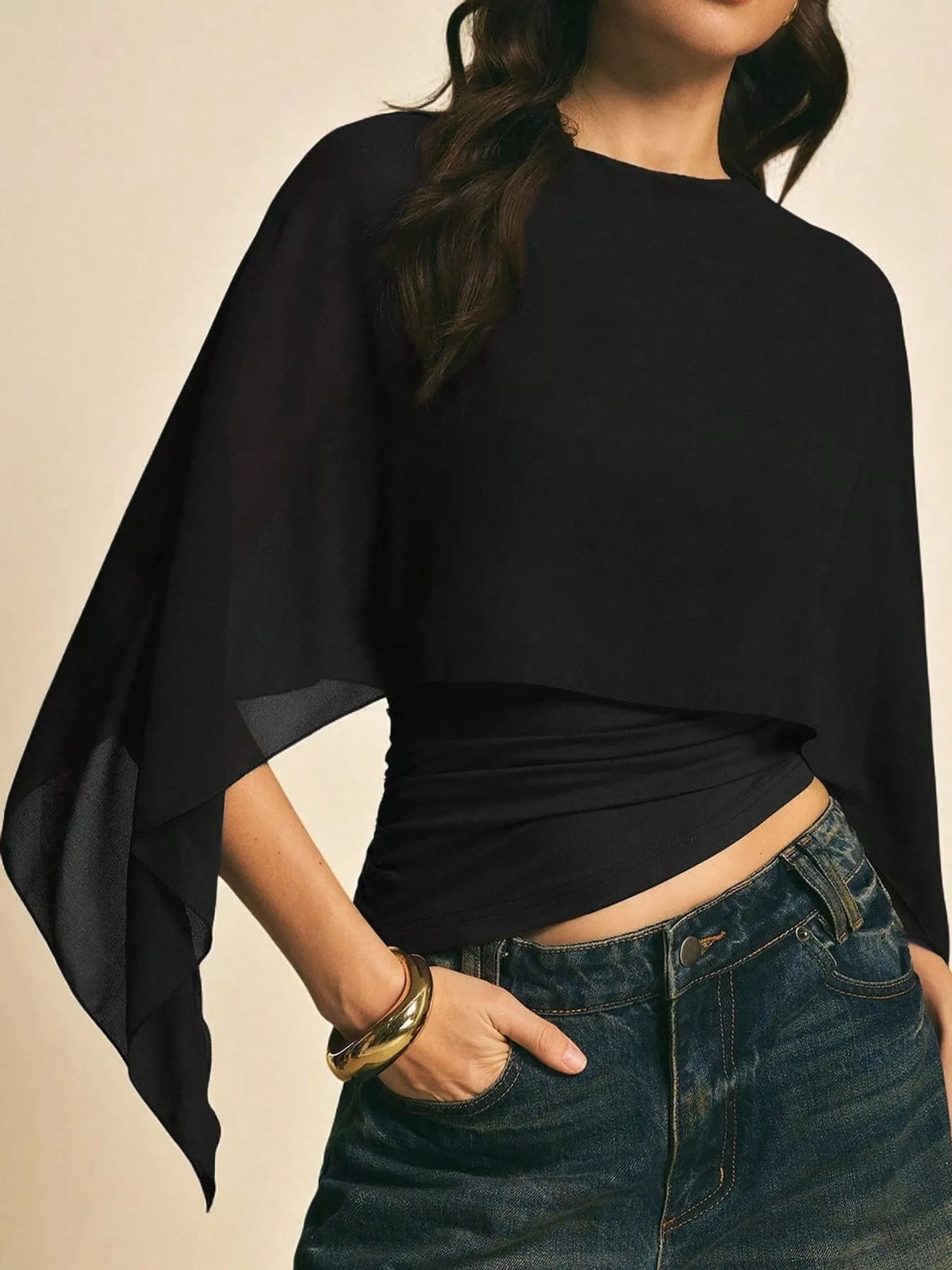 Cape Sleeve Round Neck Blouse
