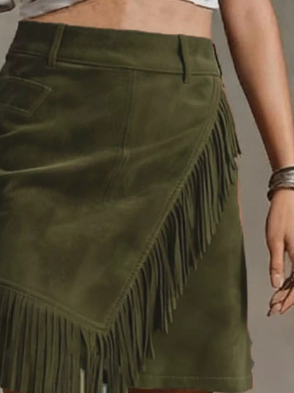 Fringed Wrap Mini Skirt