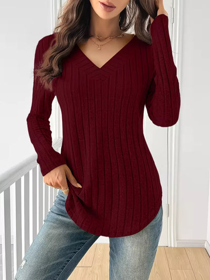 Ribbed Knit Long Sleeve T-Shirt