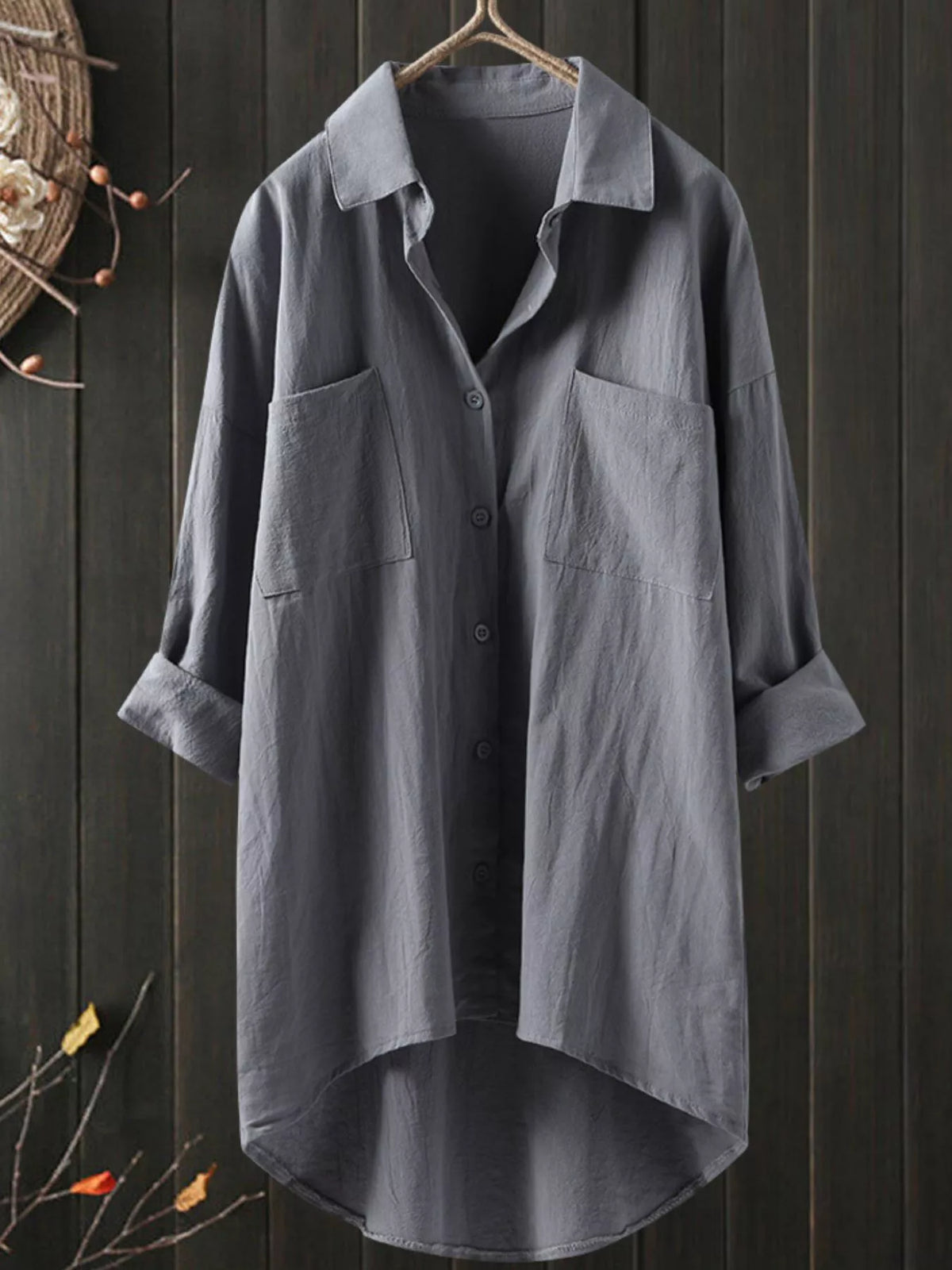 Full Size Casual Button-Down Shirt with Dual Chest Pockets Plus Size