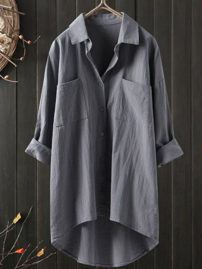 Full Size Casual Button-Down Shirt with Dual Chest Pockets Plus Size