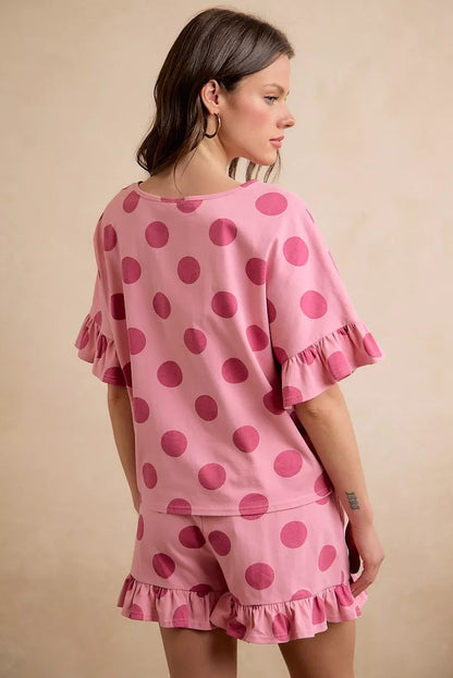 BiBi Polka Dots Printed Ruffled Detail Top And Shorts Set