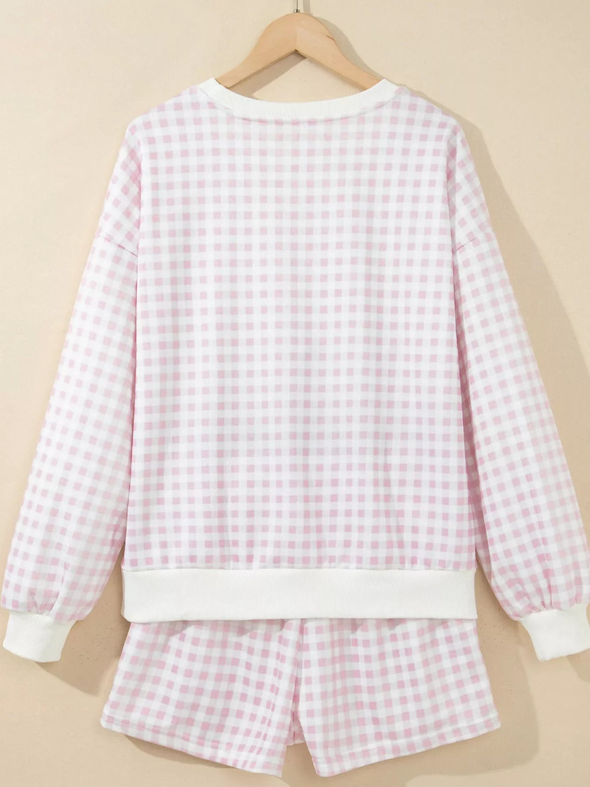 Plaid MERRY Lettering Long Sleeve Top Casual Shorts Set