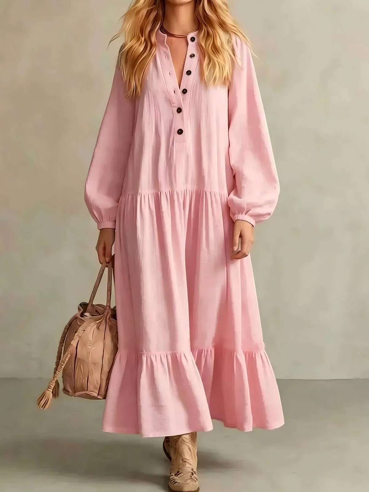 Button Front Tiered Maxi Dress