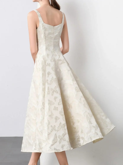 Butterfly Pattern A-Line Sleeveless Midi Dress