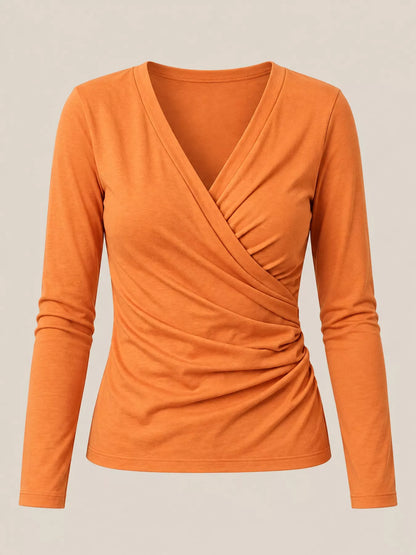 Full Size Surplice Long Sleeve T-Shirt Plus Size
