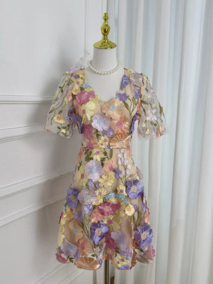 Plus Size Embroidered Floral V-Neck Mini Dress