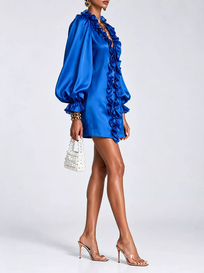 Ruffle Trim Puff Sleeve Mini Dress