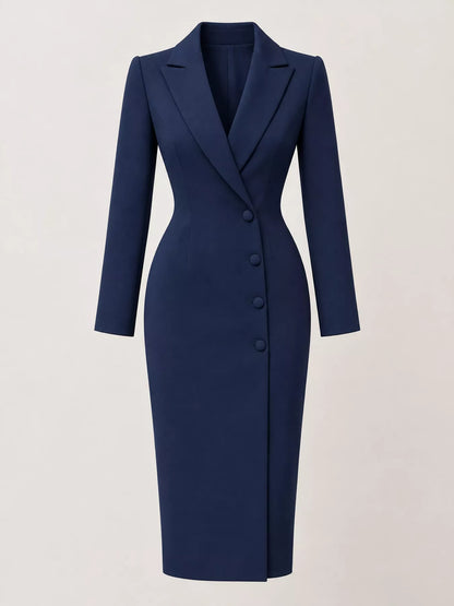 Full Size Elegant Single-Breasted Blazer Midi Dress Plus Size