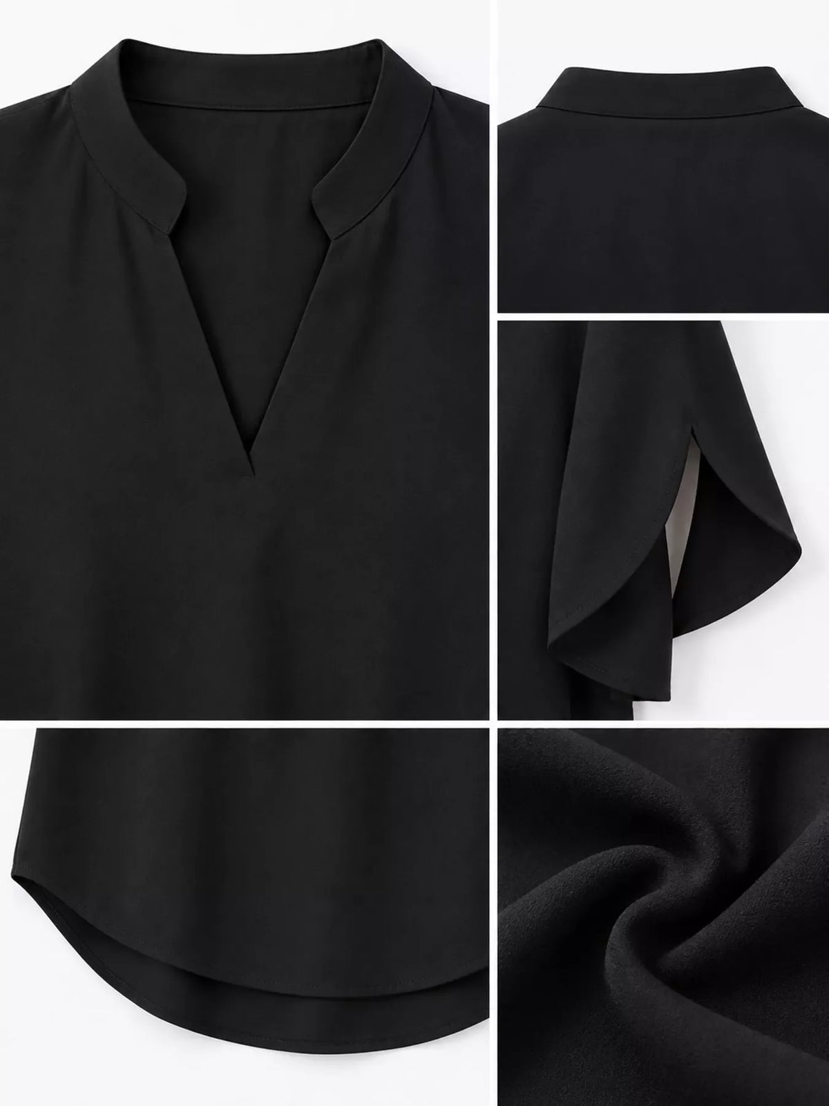 Notched Slit Short Sleeve Blouse