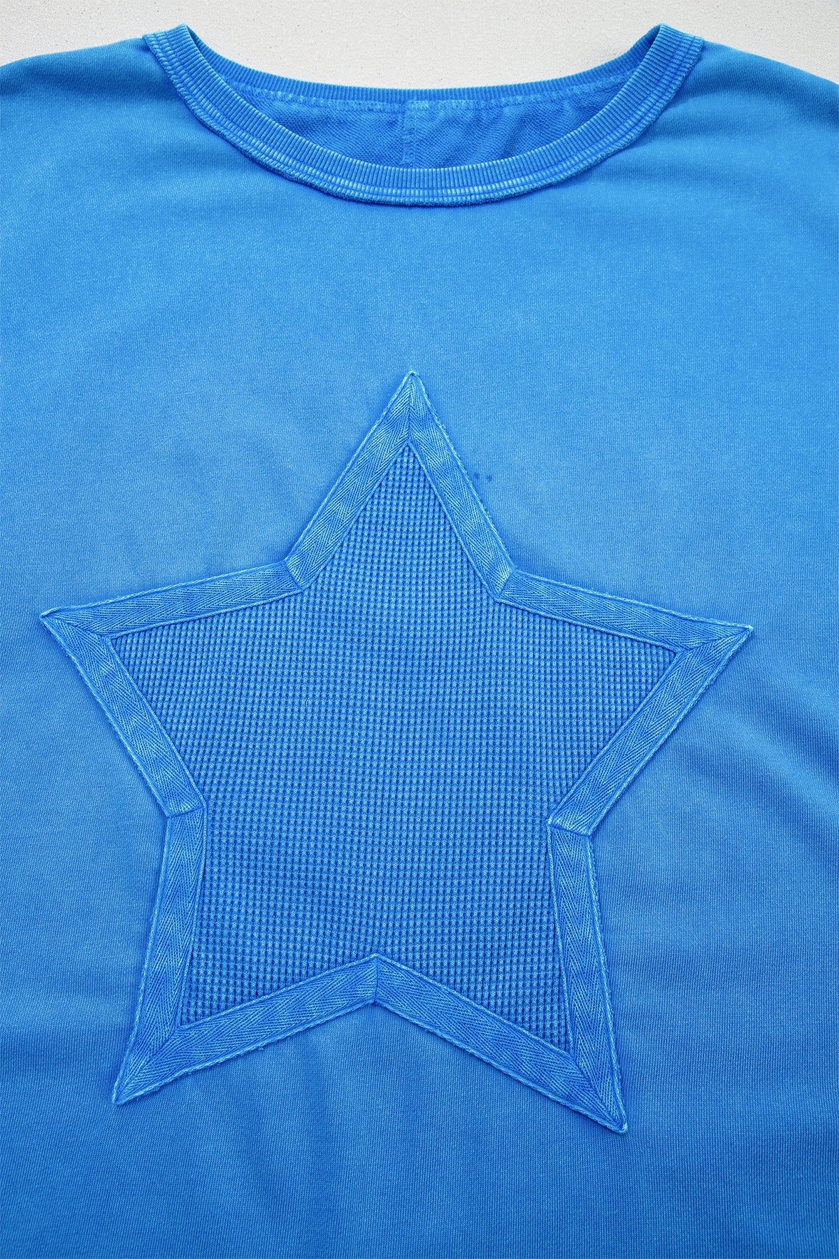 Blue Mineral Wash Star Mesh Patchwork Oversize Tee