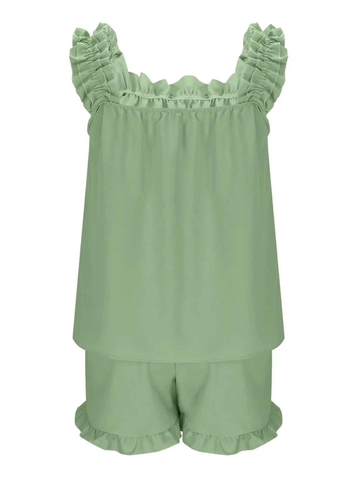 Ruffle Trim Sleeveless Top and Shorts Set