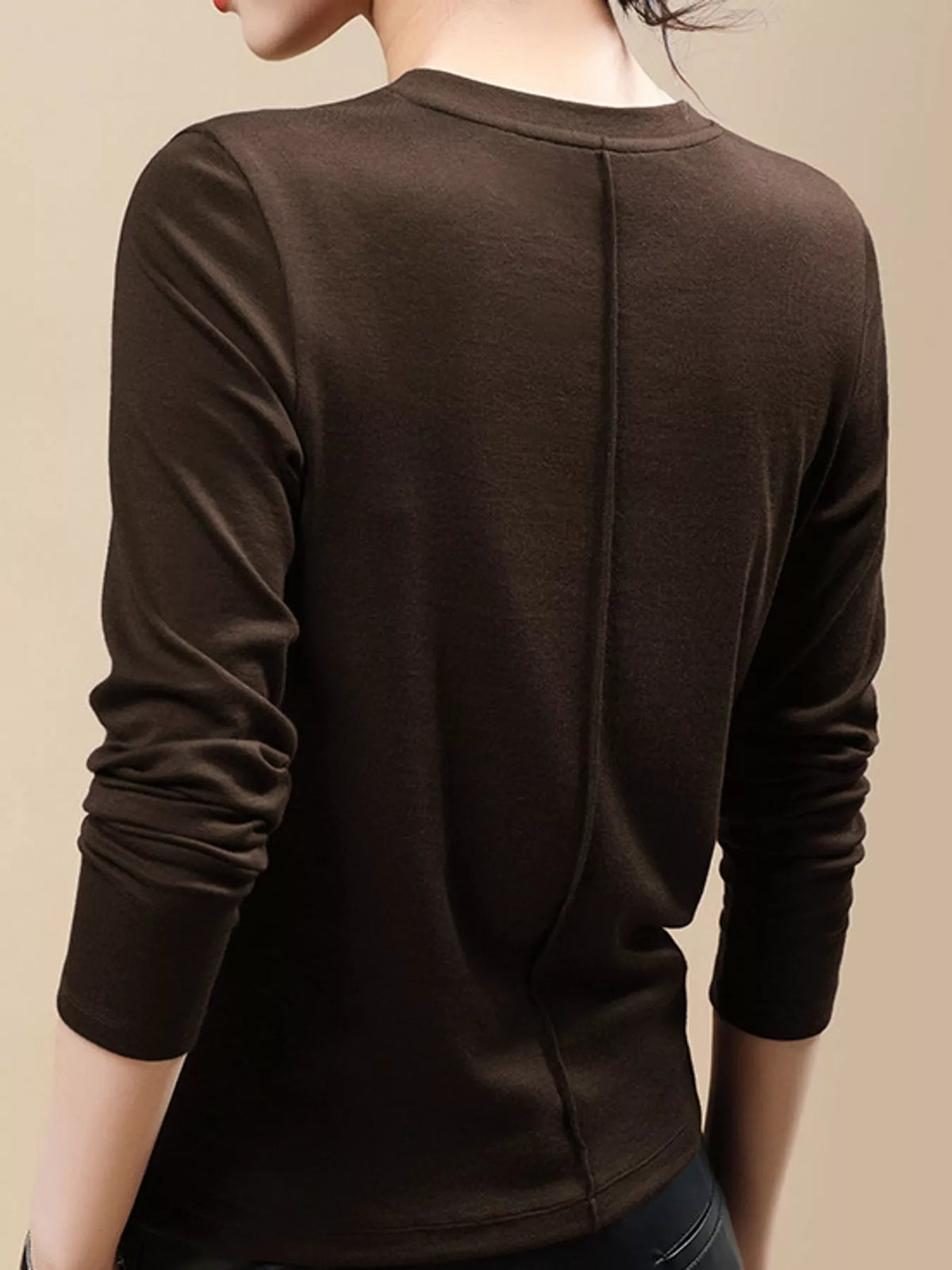 Plus Size Solid Long-Sleeve Crew Neck T-Shirt