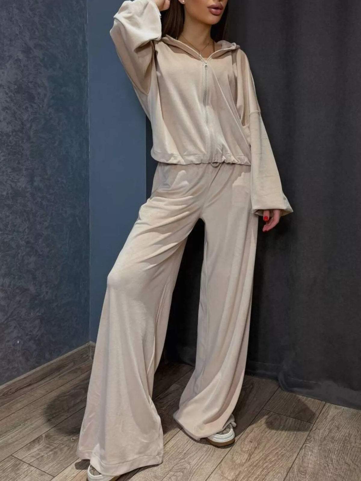 Zip Up Cropped Outerwear and Pants Set