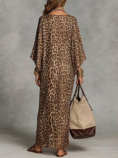 Leopard Print V-Neck Maxi Dress