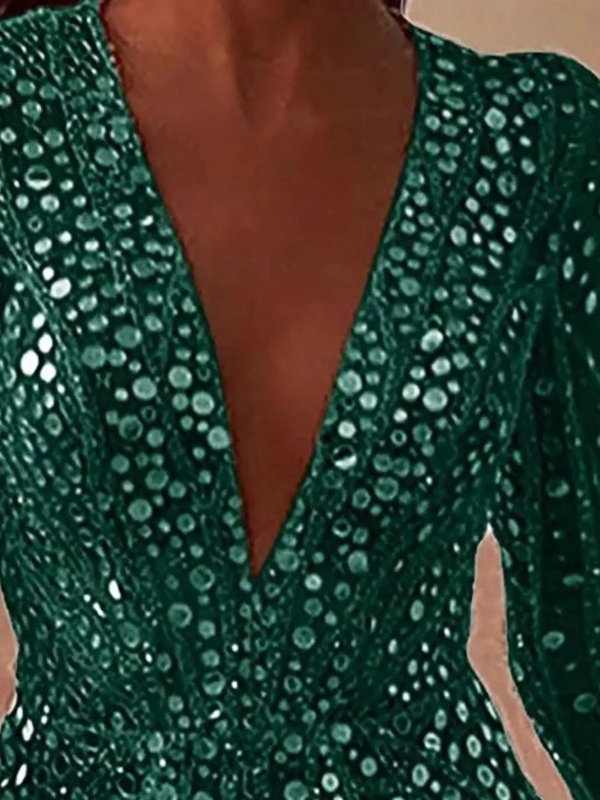 V-Neck Sequin Embellished Long Sleeve Mini Dress