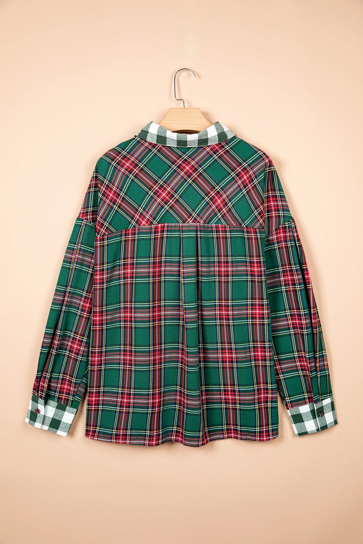 Green Plaid Long Sleeve Shift Plus Size Shirt