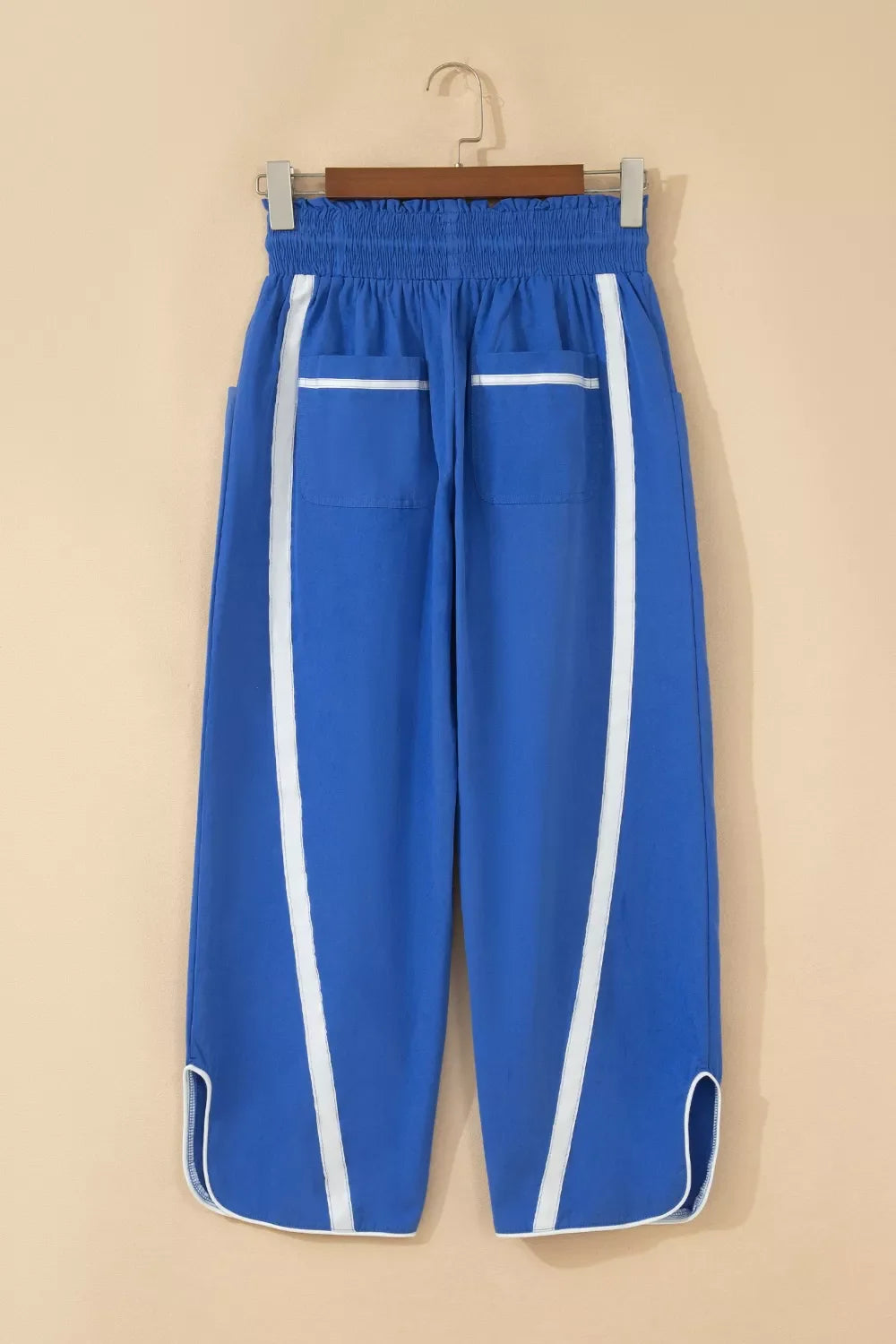Contrast Striped Smocked Waist Drawstring Cropped Casual Pants