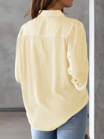 Full Size Striped Button-Down Long Sleeve Shirt Plus Size