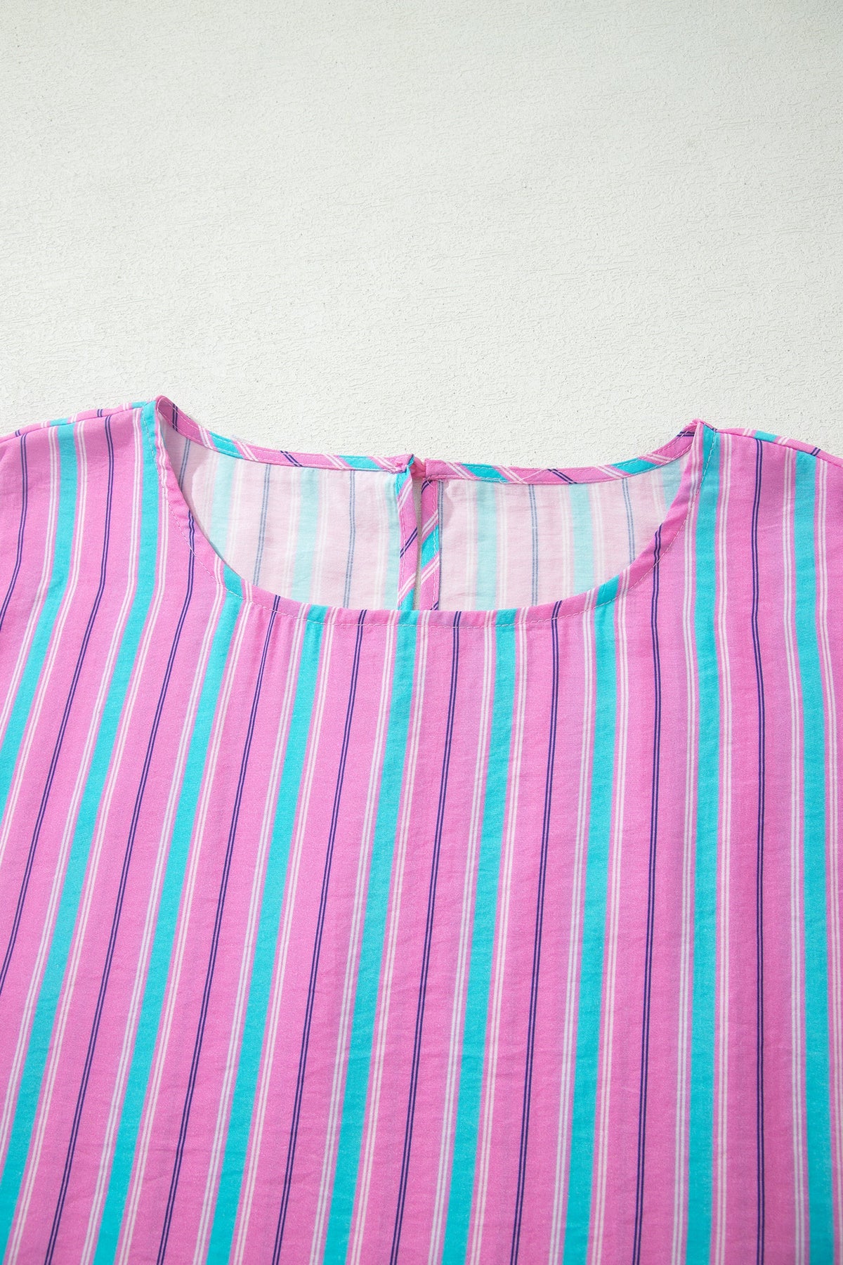 Pink Stripe Dolman Short Sleeve Blouse Drawstring Elastic Waist Loose Short Set