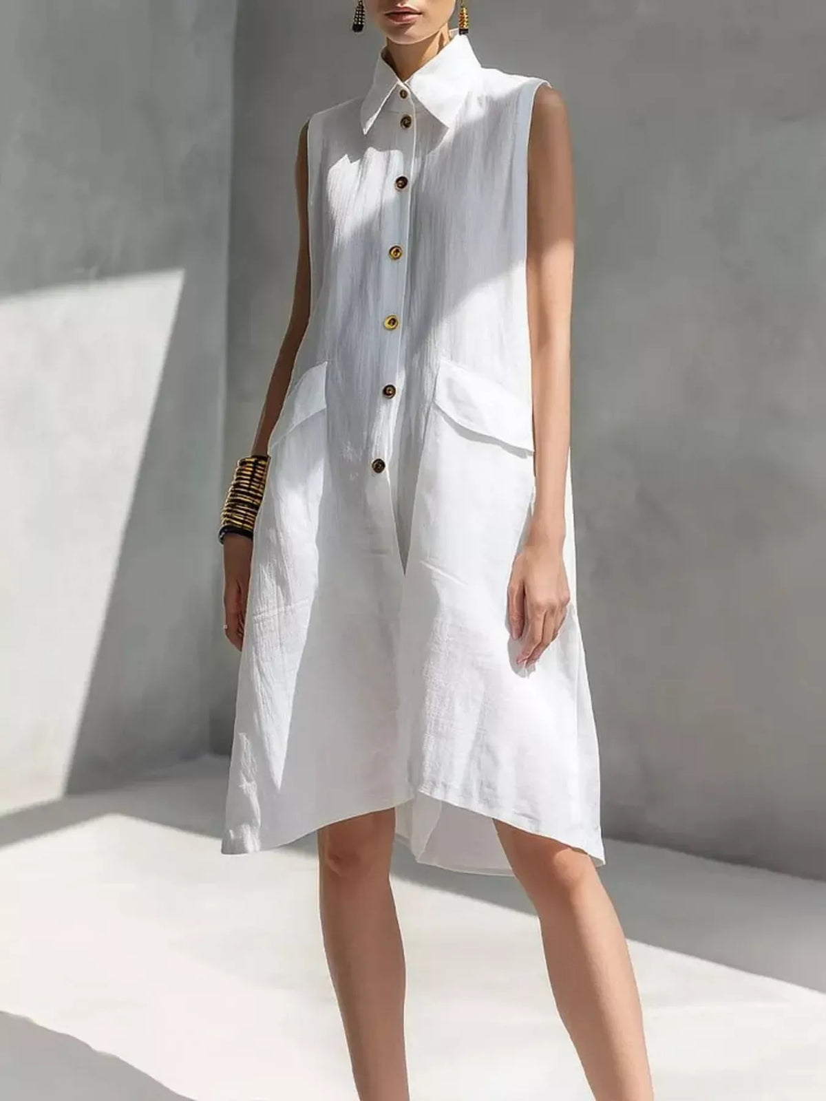 Plus Size Button Front Sleeveless Dress for Women