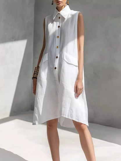 Plus Size Button Front Sleeveless Dress for Women