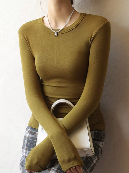 Minimalist Slim-Fit Long Sleeve Crew Neck T-Shirt