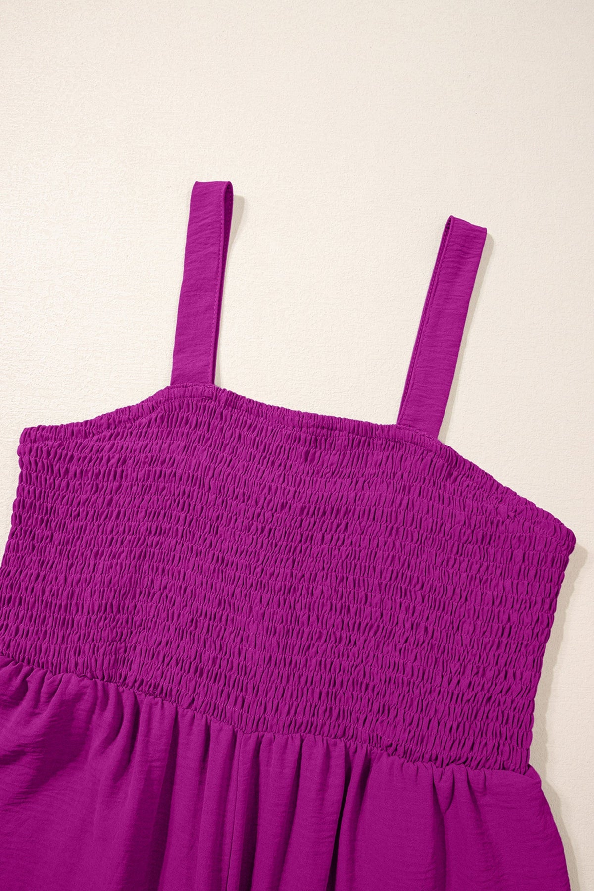 Purple Orchid Smocked Square Neck Sleeveless Jumpsuit with Pockets