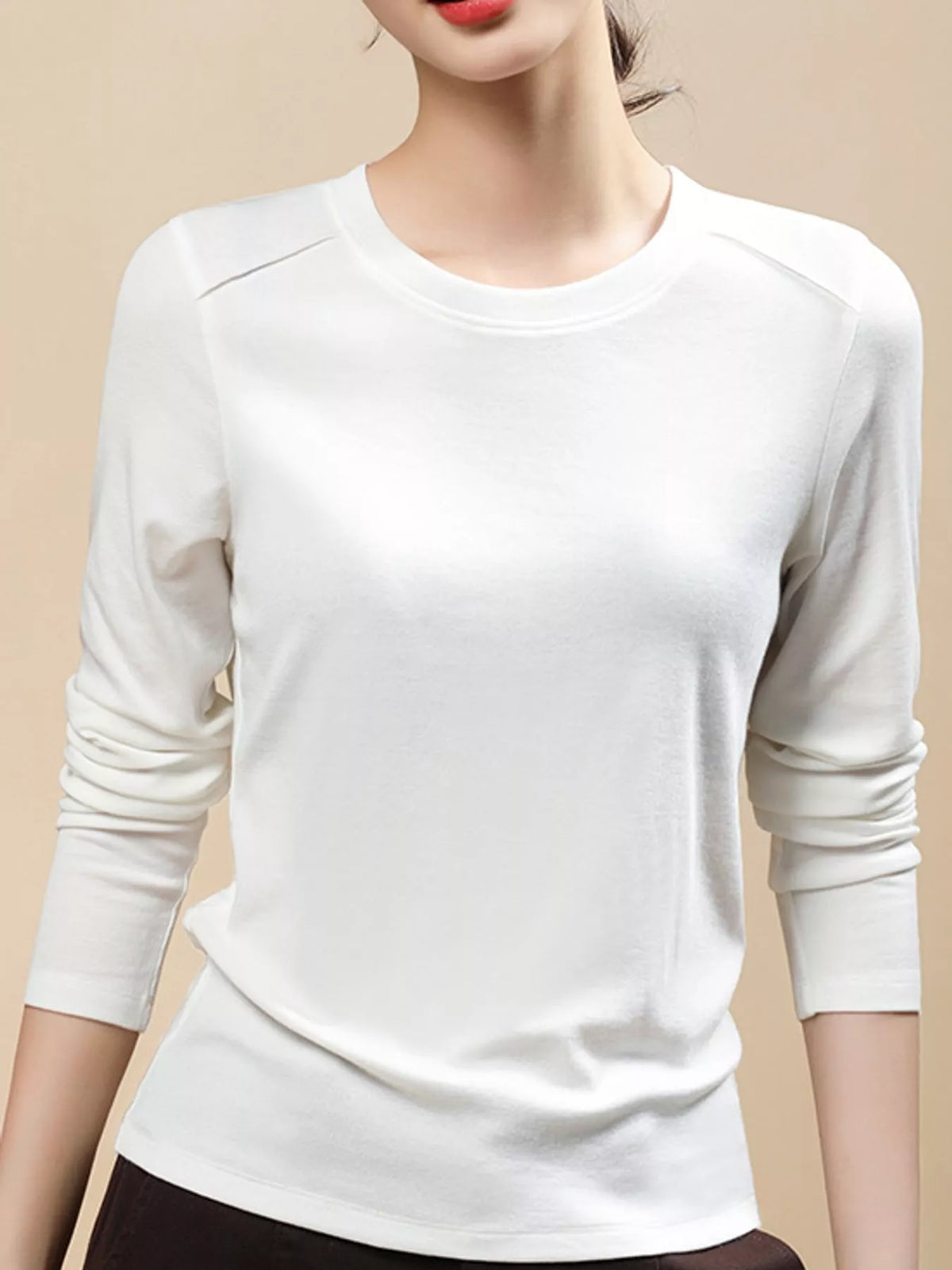 Plus Size Solid Long-Sleeve Crew Neck T-Shirt