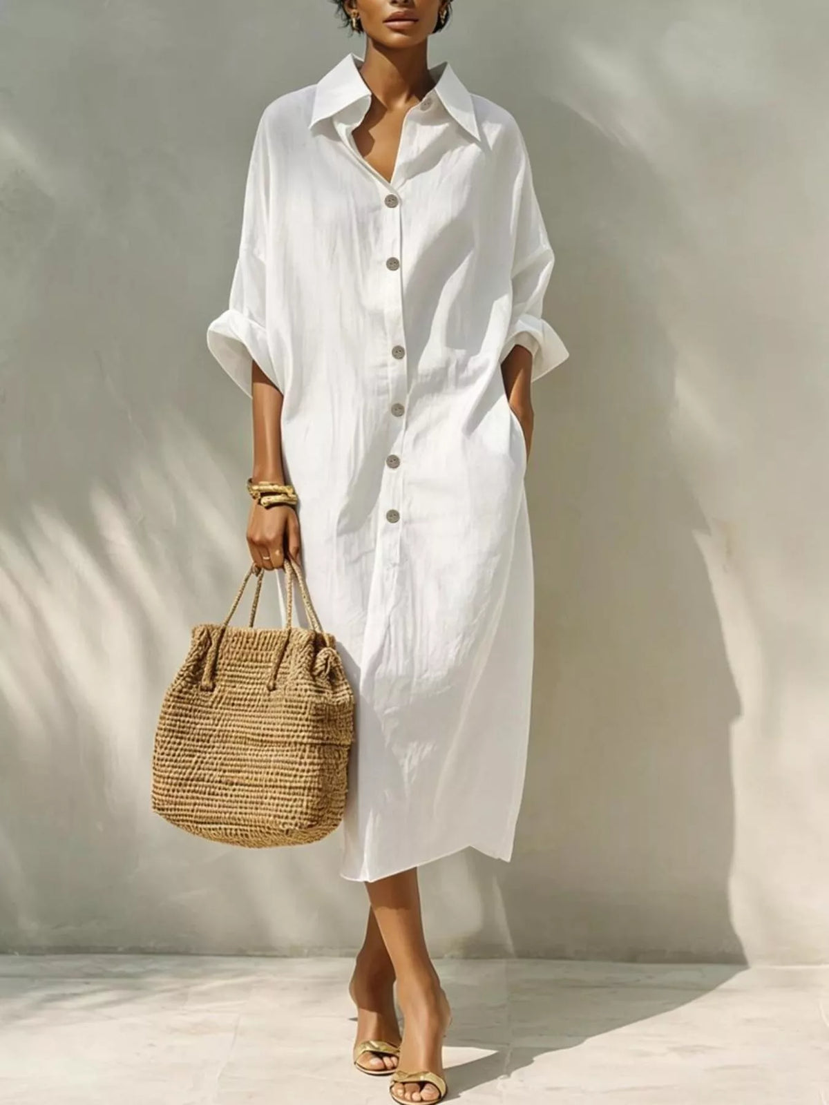Button-Down Long Sleeve Shirt Dress