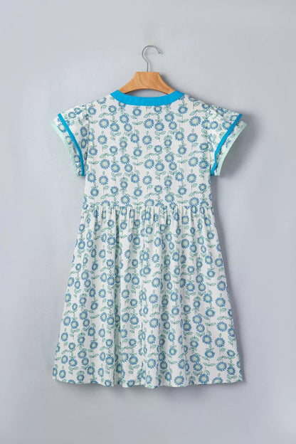 Printed Notched Cap Sleeve Dress