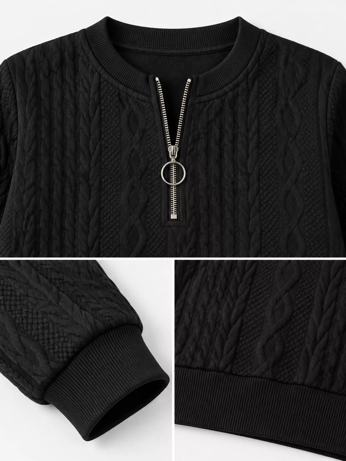 Full Size Quarter-Zip Cable Knit Sweatshirt Plus Size